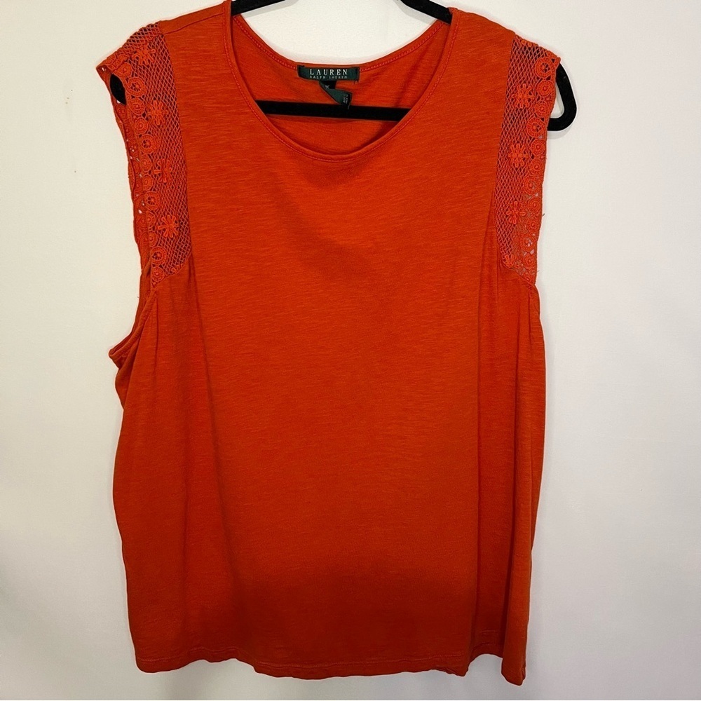 Women's Lauren Ralph Lauren Cabana Orange Crochet Cap Sleeve Tank Shirt 3X